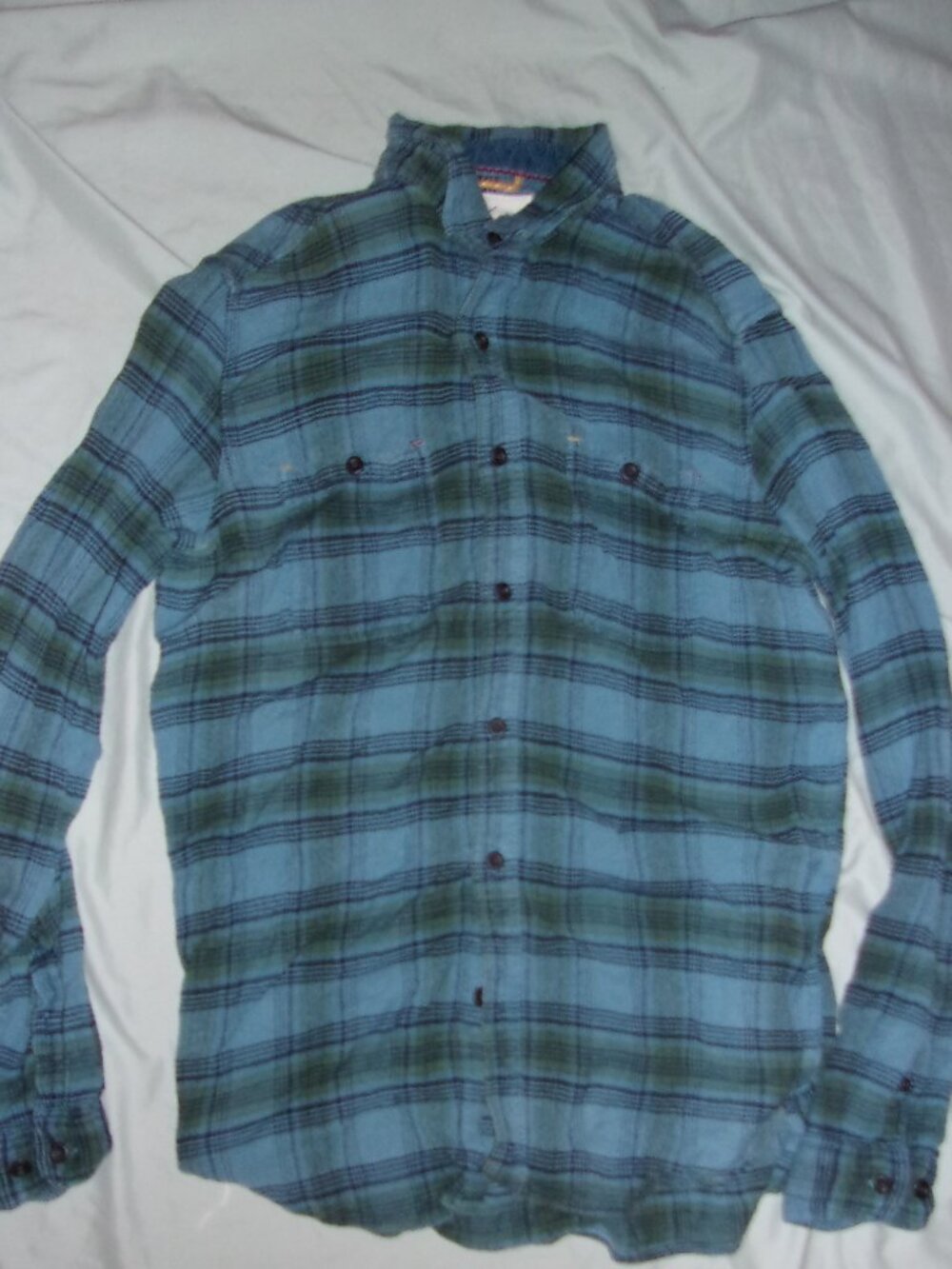 vintage koto size medium womens  blue green  plaid shirt snap button up top